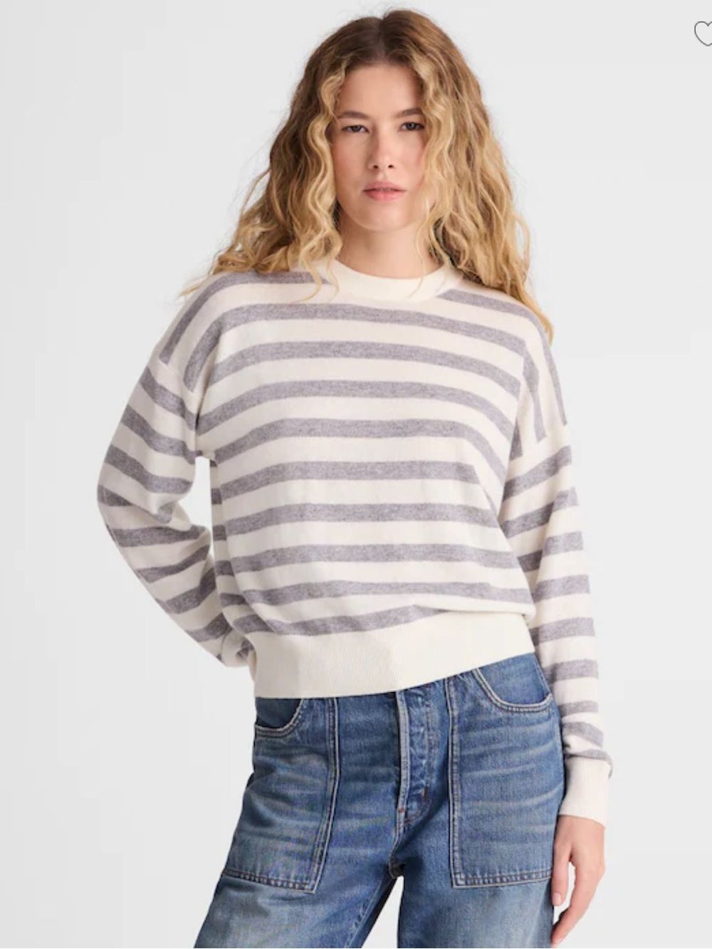 Madewell 100% Cashmere Cream Gray Striped Crewneck Sweater NWOT Small